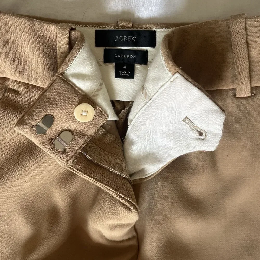 J. Crew Cameron Ankle Pants Tan Camel SZ 4 Slim Crop Career Four-Season Stretch